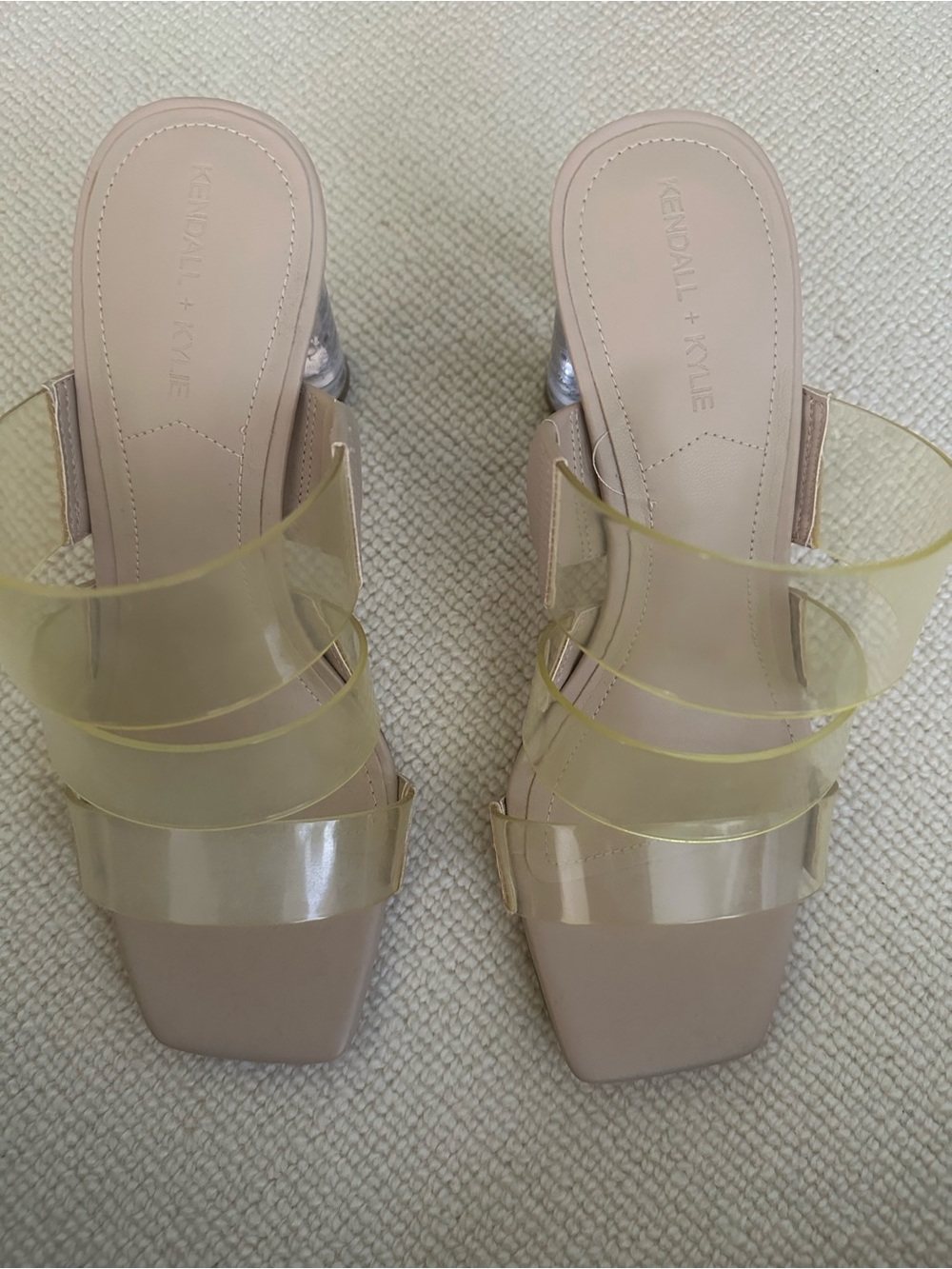 Kendall and Kylie Nude Clear Strap Block Heel Mules
